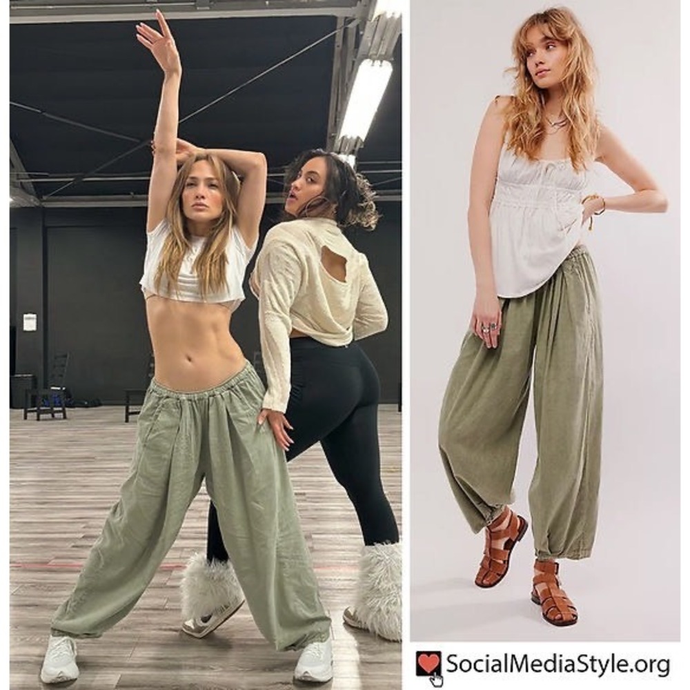 Free People To The Sky Olive Green Pull On Parachute Pants Sz M - Picture 2 of 9